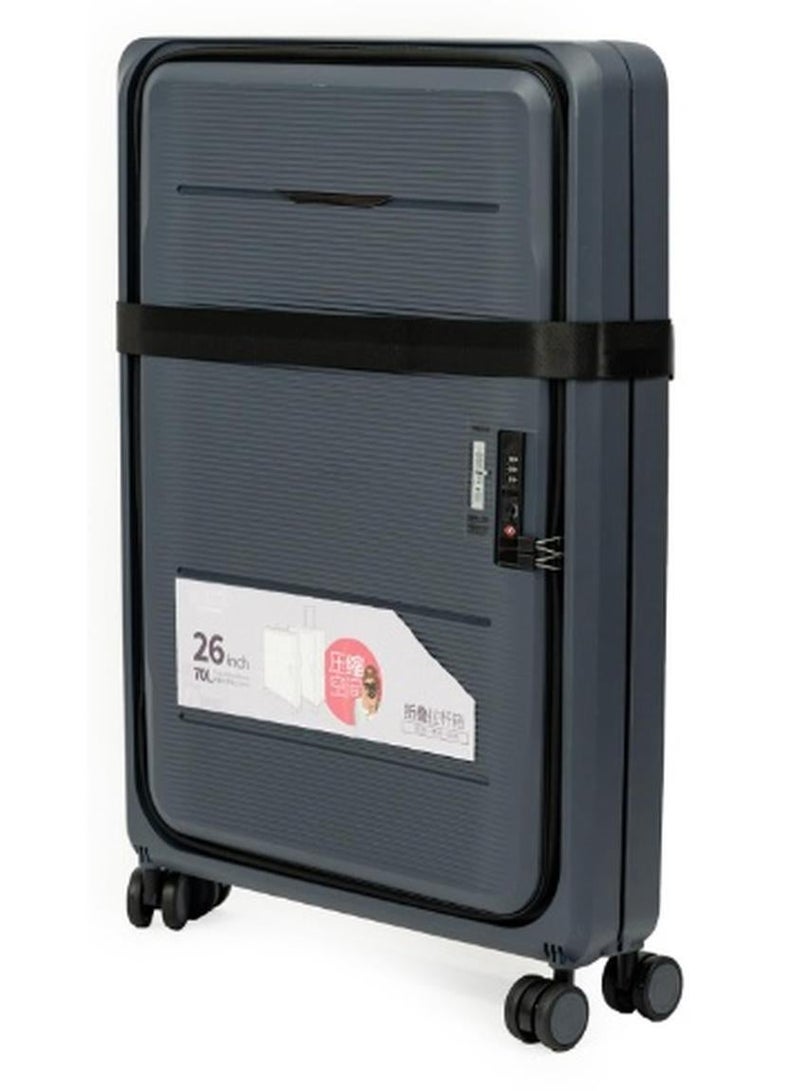 حقيبة سفر فاخرة بلاستيكية صلبة خفيفة وقابلة للطي بسهولة للرجال والنساء | حقيبة ترولي للسفر | ٨ عجلات | غير قابلة للكسر من مادة pp | قفل امان TSA | تصميم انيق و سهلة التخزين | لون رمادي داكن | مقاس 26 بوصة - Image 1